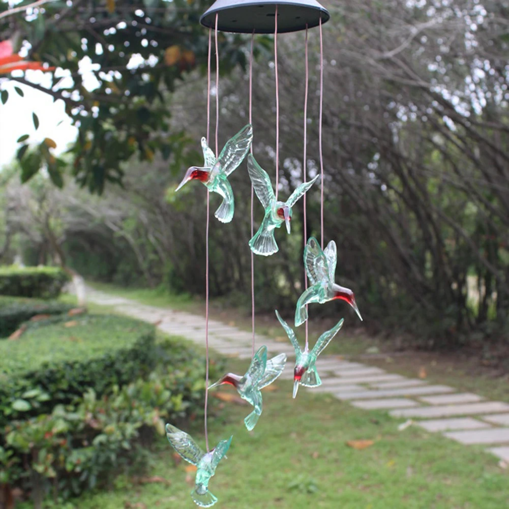CAMPANILLA DE VIENTO COLIBRÍ CON LUCES LED