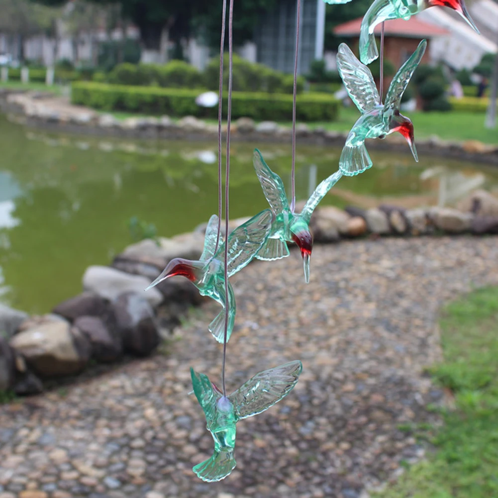 CAMPANILLA DE VIENTO COLIBRÍ CON LUCES LED