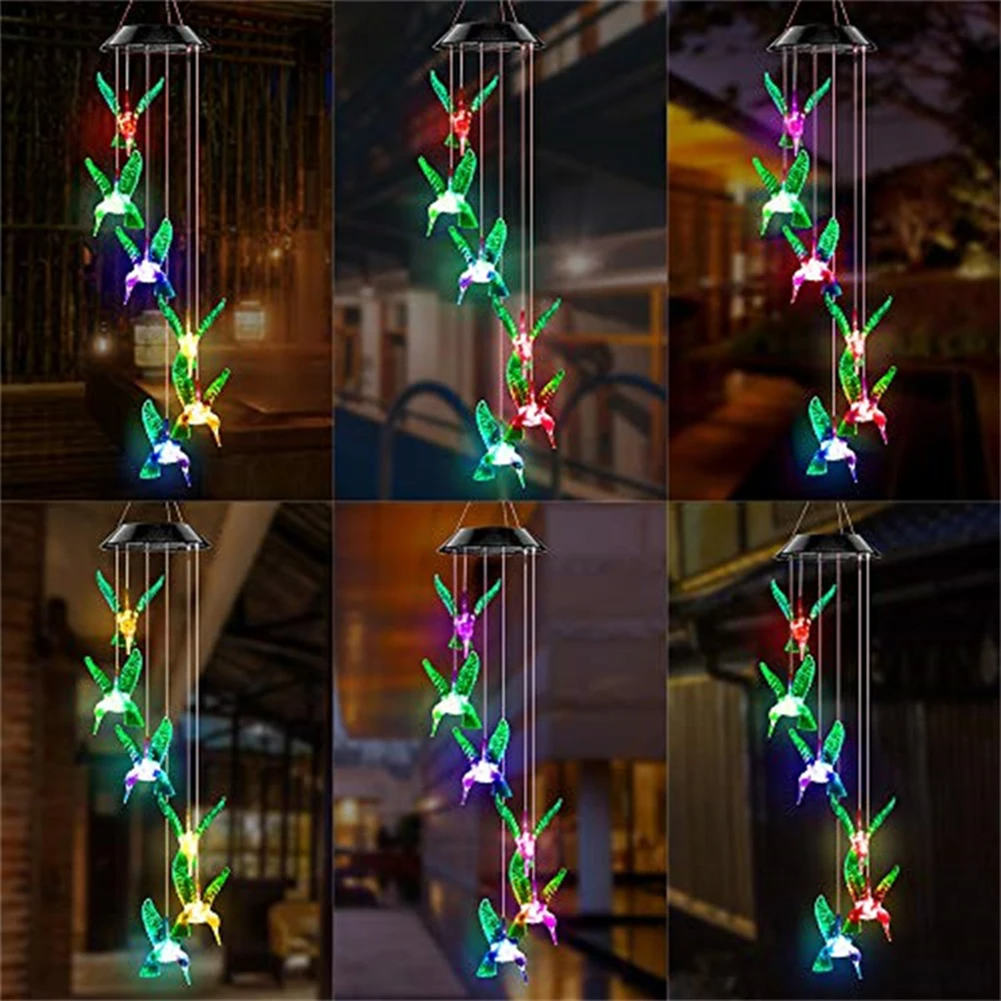 CAMPANILLA DE VIENTO COLIBRÍ CON LUCES LED