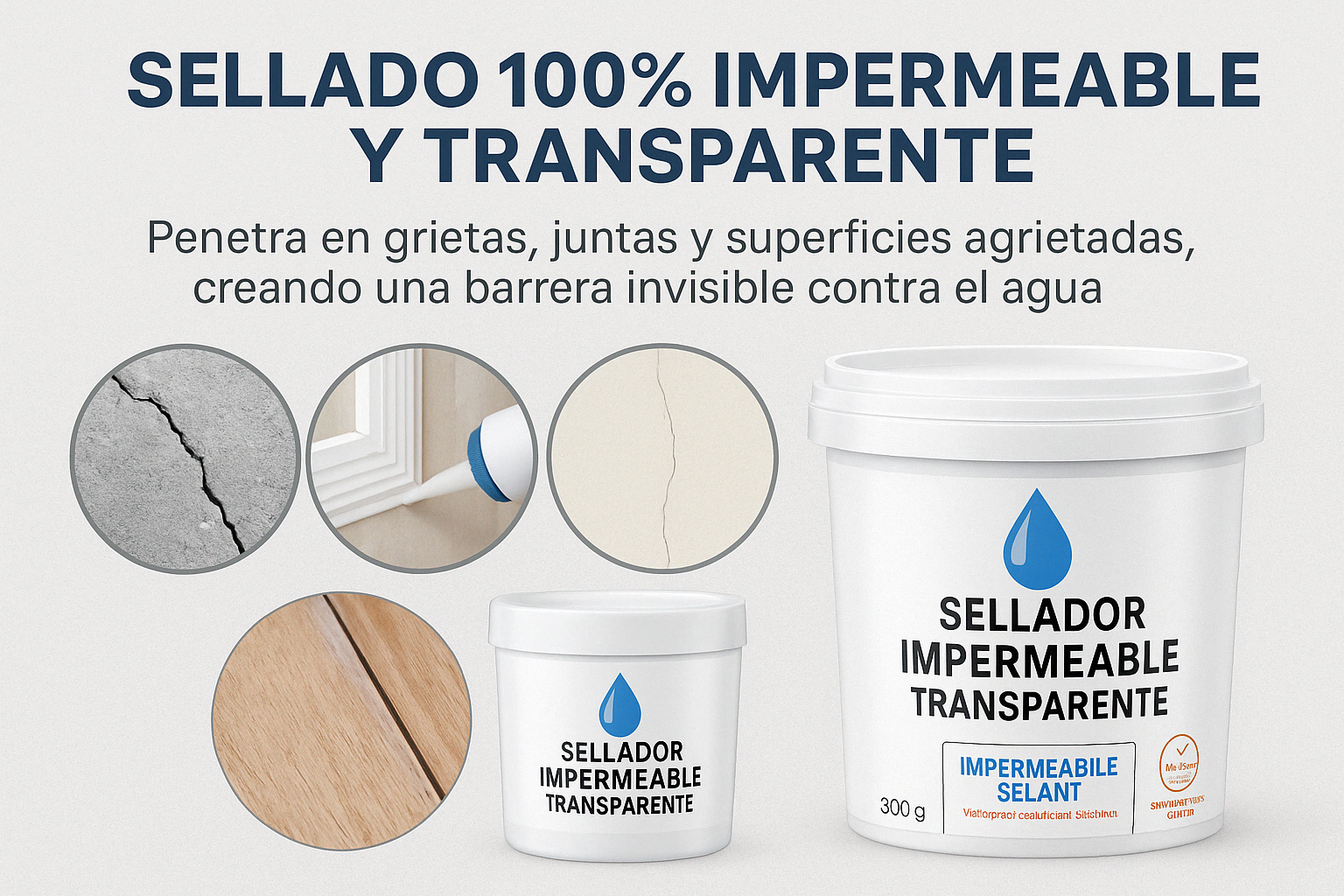 Sellador Impermeable Transparente 300g | Sella Grietas, Fugas y Filtraciones – Invisible y Efectivo